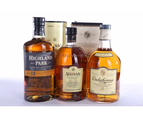 ABERFELDY AGED 12 YEARS
Highland Single Malt Whisky. 1 L, 40% volume, in tube. 
DALWHINNIE 15 YEARS OLD
Highland Single Malt 