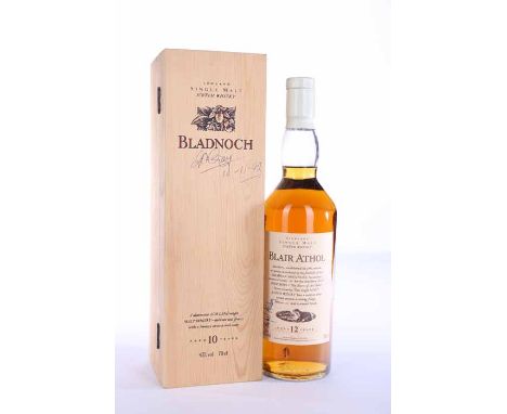 BLAIR ATHOL AGED 12 YEARS FLORA & FAUNA - FIRST EDITION
Highland Single Malt Scotch Whisky. Bottle and box signed by distille