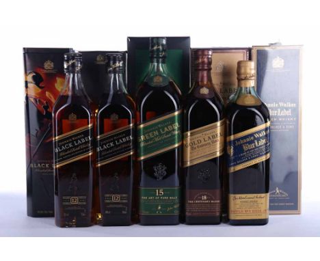 JOHNNIE WALKER BLUE LABEL 
Blended Scotch Whisky. Bottle no. Y22238JW. 75cl, 43% volume, in carton with plastic cover.
JOHNNI