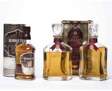 GRANT'S AGED 21 YEARS (2)
Blended Scotch Whisky. 700ml, 43% volume. One in carton. 
ROBBIE DHU AGED 12 YEARS
Blended Scotch W