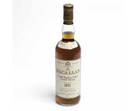 MACALLAN 1971 - 18 YEARS OLD
Highland Single Malt Scotch Whisky. Distilled in 1971, matured in sherry wood and bottled in 198