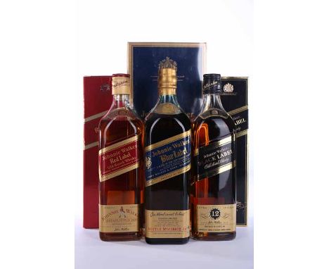 JOHNNIE WALKER BLUE LABEL 
Blended Scotch Whisky. Bottle no. M36872JW. 75cl, 43% volume, in box. 
JOHNNIE WALKER BLACK LABEL 