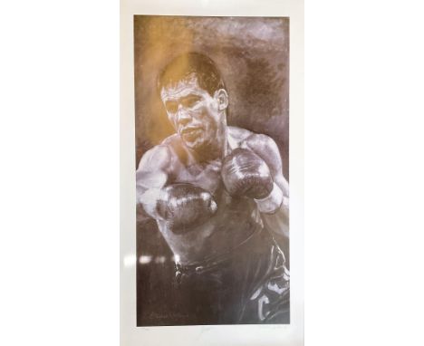 Boxing Julio Cesar Chavez signed 26x47 lithograph limited edition 461/500 also signed in pencil by the artist Stephen Holland