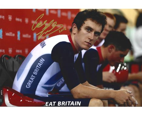 Cycling Geraint Thomas signed 12x8 colour photo pictured during the London 2012 Olympic Games. On the track, he has won three