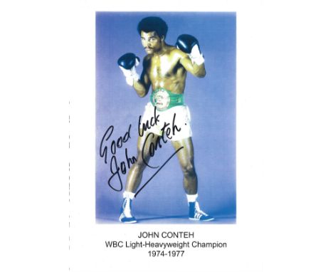 Boxing John Conteh signed 12x8 colour photo. John Anthony Conteh, MBE (born 27 May 1951) is a British former professional box