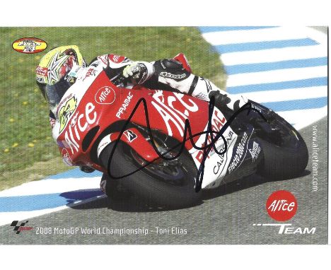 Moto GP Toni Elias signed 6x4 colour Moto GP Promo photo. Antonio Toni Elías Justícia (born 26 March 1983) is a Spanish profe