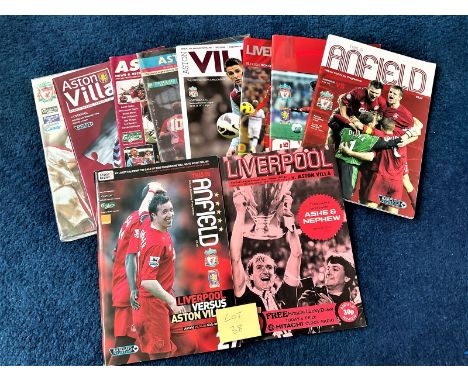 Football. Liverpool Football Club. A Liverpool VS Aston Villa collection, 10 programmes. Dates vary. Good condition. All auto