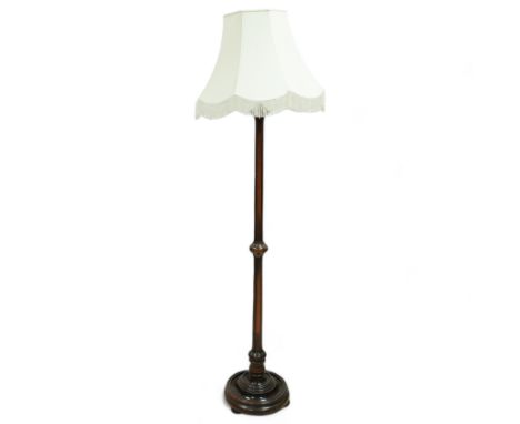 Early 20th century turned walnut standard lamp, with pleated shadeDimensions: Height:&nbsp;154cm&nbsp; Depth/Diameter:&nbsp;3