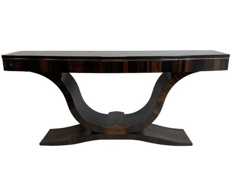 Giorgio Collection - Art Deco design macassar ebony 'Luna' console table, rectangular bow-front top with cross-banding and su