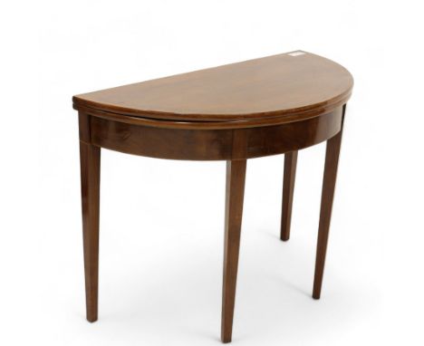19th century inlaid mahogany D shaped card side table with fold-over extending baize lined topDimensions: Height:&nbsp;74cm&n