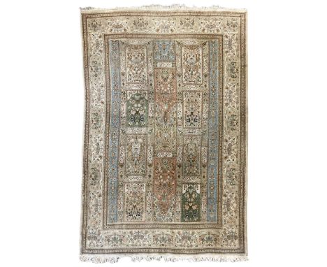 Persian Bakhtiari camel ground garden carpet, the field decorated with square panels containing stylised tree of life and Mir