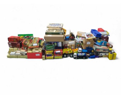 A large quantity of boxed diecast vehicles including Corgi Stobart lorry, other Corgi, Lledo Days Gone, Matchbox Models of Ye