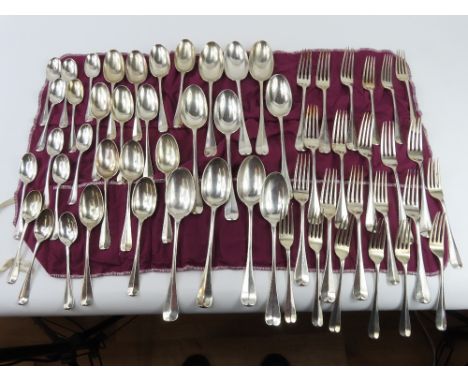 Victorian silver Hanoverian pattern canteen, by Barkers Brothers, Birmingham, 1876, comprising twelve dinner forks, eleven de