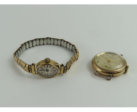 Rotary - a ladies 9ct gold watch face with mechanical movement, the oval dial with black baton hour markers and hands, on lat