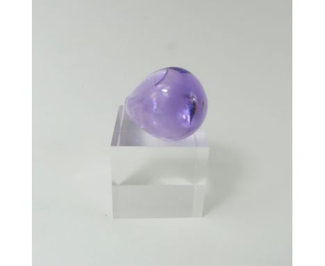 Lalique - a lilac glass cabochon ring, signed to the back of the band, finger size R, cased