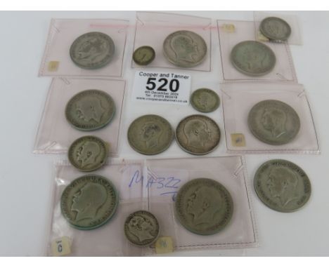 Edward VII – George VI – a small quantity of silver and half silver coins including halfcrowns, florins and shillings