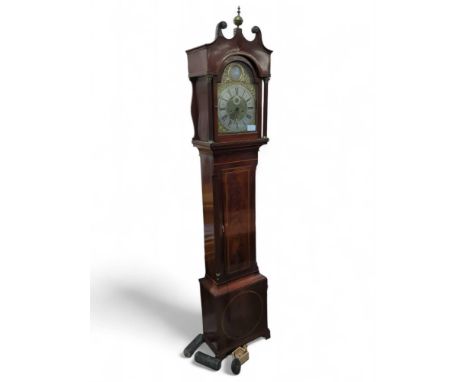 A mahogany grandfather clock - Joseph Heeley, Deptford; with some inlay features. The head with two columns and ended with br