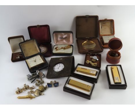 Two gentleman’s silver Macabre dress rings, a silver snake ring, Eterna leather cased travel clock, others and costume jewell