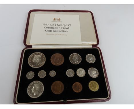 George VI 1937 Coronation Proof Coin Collection Halfcrown – silver 3d and Maundy 4d, 3d & 2d in fitted leather case and with 