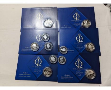 The Royal Mint – The Queens Diamond Jubilee 2012, various silver proof commemorative coins on cards and others in plastic cas