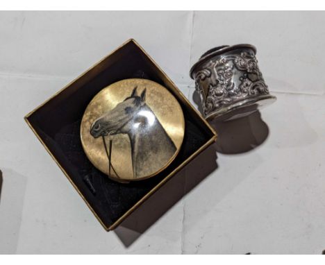 A collection of vintage compacts to include Stratton, and a pin cushion with white metal mount marked 'sterling'