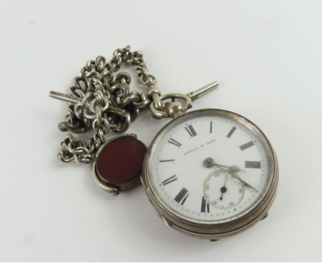 Kendal & Dent - a Victorian silver open faced pocket watch, on a silver graduated curb link bracelet, most links marked and a