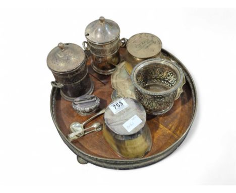 A pair of early 20th century silver plate mounted pony hoof inkwells, each with details engraved on the covers; a circular oa