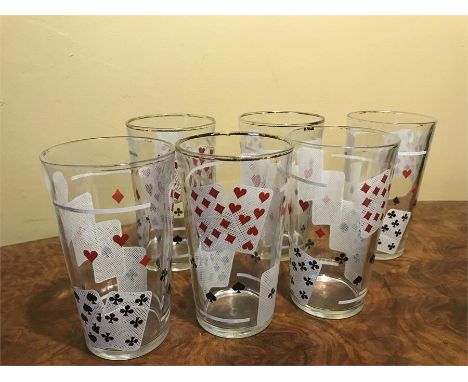 Six Playing Card Glasses - 12cm High