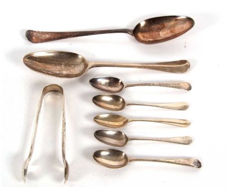 Misec Lot:  A George III Hanovarian shell pattern tablespoon, London 1767, makers mark W.L, a further  Hanovarian tablespoon,