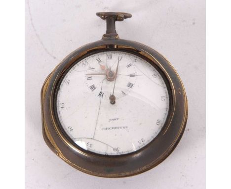 A Hart of Chichester fusee pocket watch with pair case, the watch has a key wound movement and enamel dial with large centre 