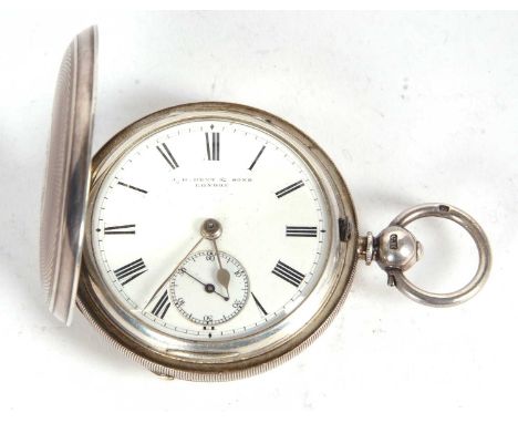 A Dent &amp; Sons of London silver Hunter pocket watch, hallmarked on the inside of the case back, it has a key wound movemen