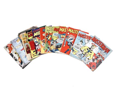 Vintage British reprint comics, including: Master Man Comic, by Streamline; Captain Valiant No. 50, by Thomas Hutton; Spacema