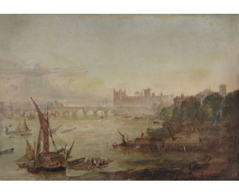 English School (19th Century) - View of the Thames, traditionally understood to show London Bridge with New Parliament beyond