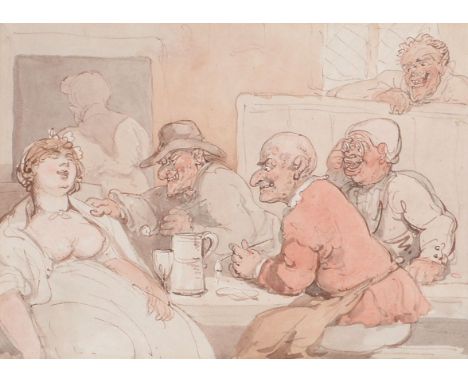 Thomas Rowlandson (1756-1827) - Tavern scene with men gawping at an exposed women Pen and grey-brown ink, red ink, with water
