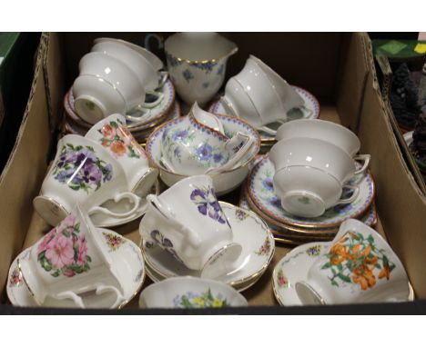 A SELECTION OF ASSORTED ROYAL STRATFORD FLORAL CUPS AND SAUCERS AYNSLEY  TEAWARE ETC