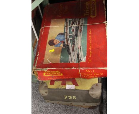 A BOXED TRIANG 00 GAUGE NO.1 PASSENGER TRAIN SET TOGETHER WITH A CASED CONTAINING MODEL RAILWAY ACCESSORIES ALL UNCHECKED