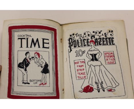 A SMALL COCKTAIL HOUR FOLDER CONTAINING HUMOROUS CLOTH PATCH SAMPLES