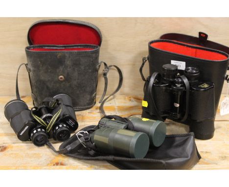 TWO VINTAGE CASED PAIR OF BINOCULARS TOGETHER WITH A MODERN PAIR (3)