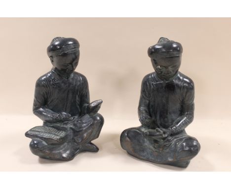 TWO CERAMIC ORIENTAL FIGURES OF SEATED CHINESE SCHOLARS 