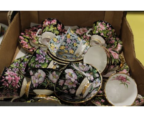 A TRAY OF ASSORTED ROYAL ALBERT PROVINCIAL FLOWERS TEA CUPS, SAUCERS, SIDE PLATES ETC