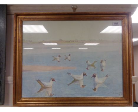 Continental colour print - Seagulls on a lake 