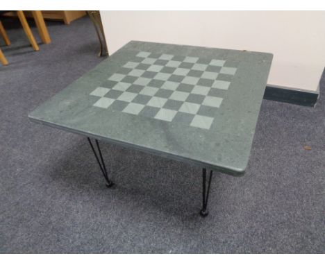 A 20th century marble chess board topped card table 