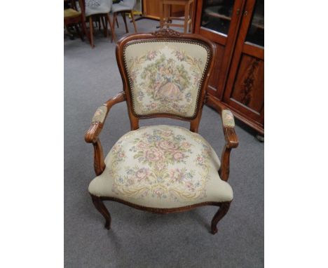 A French style salon armchair upholstered in tapestry fabric 