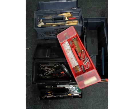 Three plastic tool boxes of hand tools 