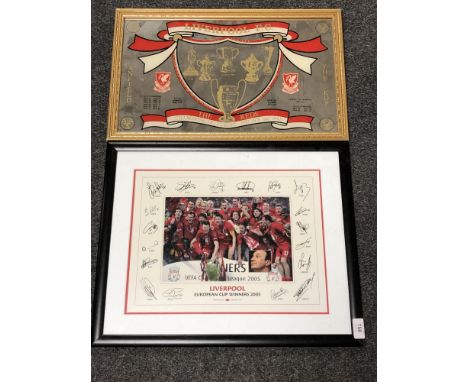 A framed Liverpool European Cup Winners print and a Liverpool F.C. Champions of Europe picture mirror 