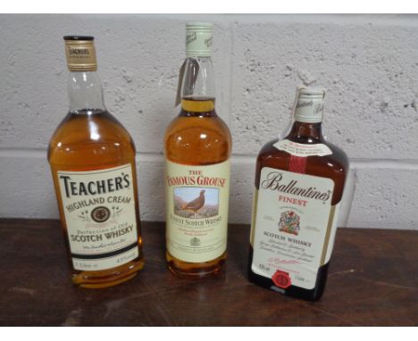 Three bottles of whisky - Famous Grouse, Teachers Highland Cream &amp; Ballantines Scotch , all 1 litre bottles 