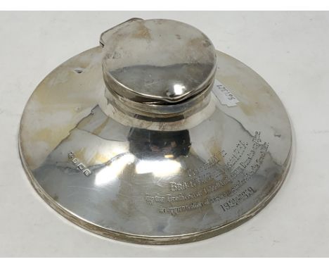 A silver capstan inkwell 'Presented to Bro. Gr. W. Robinson RFA by the Brethren of Liddell Lodge, 3616 Dunston on Tyne, in ap