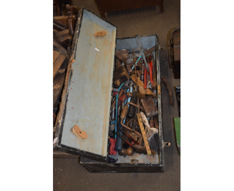 Wooden toolbox and contents to comprise various tools etc