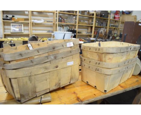 Six vintage wood punnets