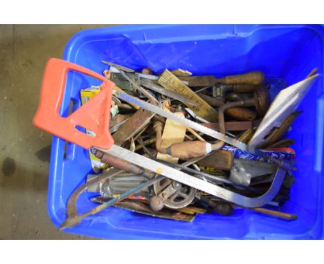 Box containing vintage tools